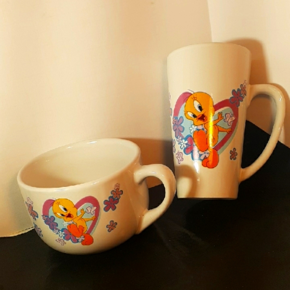 2 VTG Tweety Bird Cups 1998 Looney Tunes Warner Bros